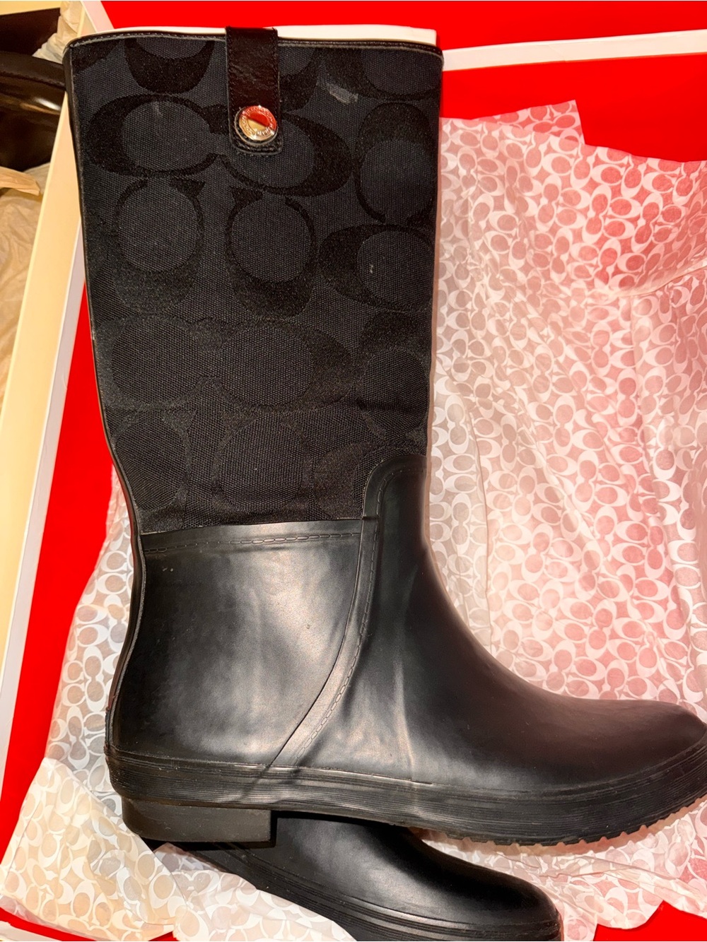 Coach Black Signature Logo Rain Boots with Contrast Trim